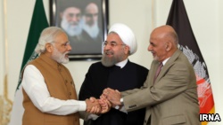 روسای جمهوری افغانستان، ایران و نخست‌وزیر هند پس از توافق ماه مه ۲۰۱۶ در مورد پروژه چابهار