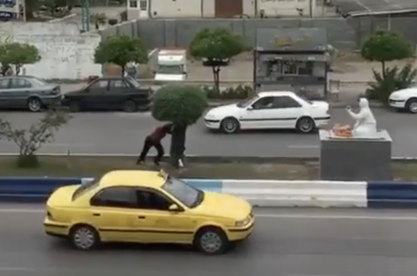 قطع درختی زیبا و چند ساله برای نصب مجسمه «ارزشی» یک زن محجبه
